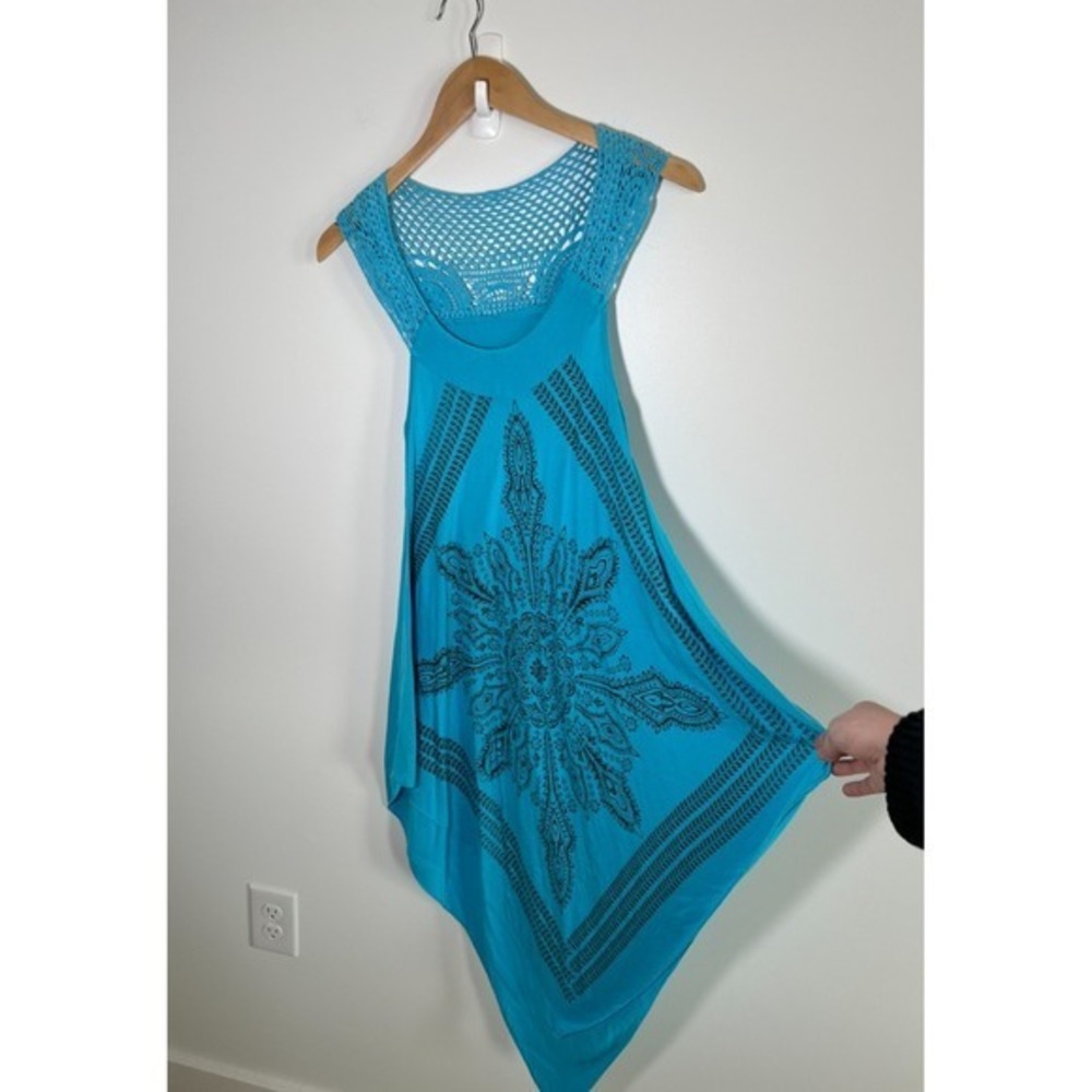 Womens Y2K Maxi Dress Blue Fairy Boho Asymmetrical Hem Crochet Flowy No Size